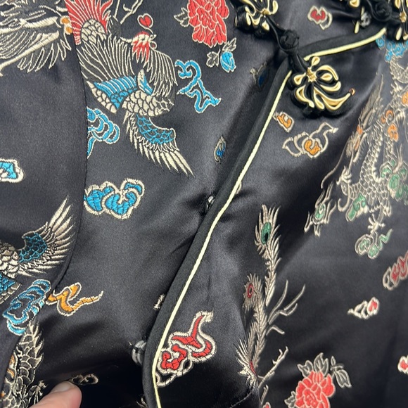 Yi Fang Dress Womens 36 Black Dragon Phoenix Chinese Traditional Short Sleeve - Picture 4 of 12